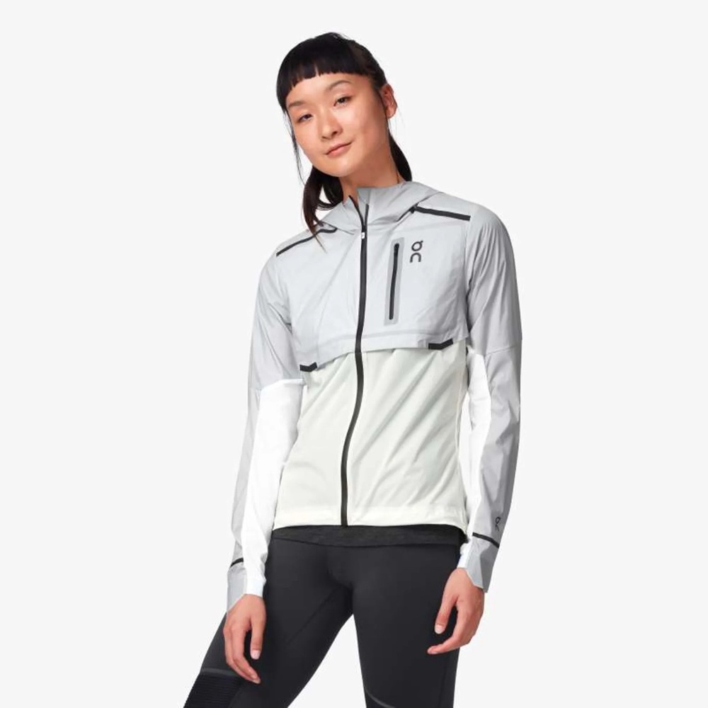 On Run Weather Jacket Women Grey White Size Large
